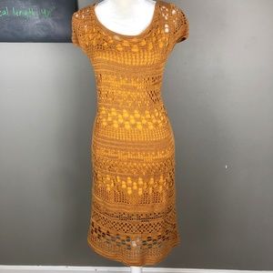 Cynthia Steffe crochet gold dress burnt orange L